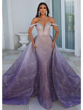 Portia and Scarlett Sparkling Lavender Off-Shoulder Ball Gown
